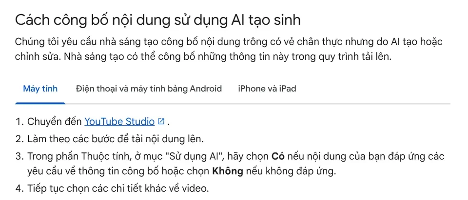 Instructions for choosing Yes under AI use in the Attributes section when you upload a video in YouTube Studio
