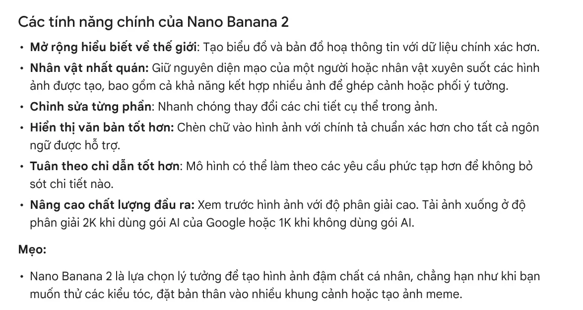 Key features of Nano Banana 2 in Gemini help: consistent characters, combining multiple images, targeted edits