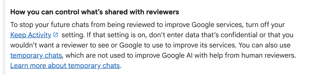 The How you can control what's shared with reviewers section of the Gemini Apps Privacy Hub