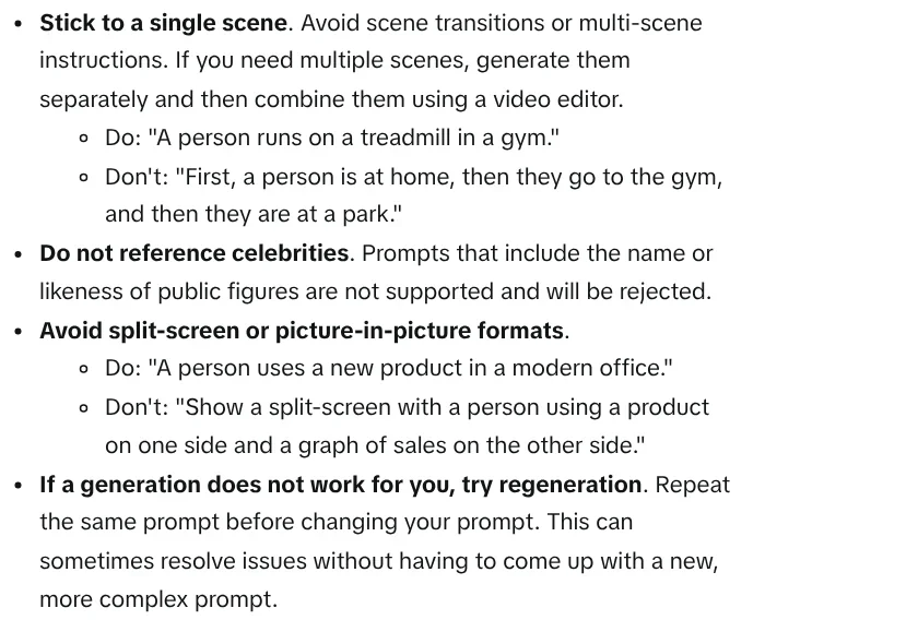 TikTok Symphony prompt tips: one scene at a time, no celebrity names, and no split screens