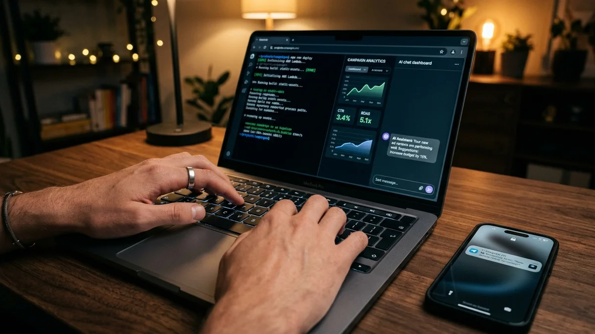 Close-up of asking AI to analyze ad campaigns and receiving Telegram alerts